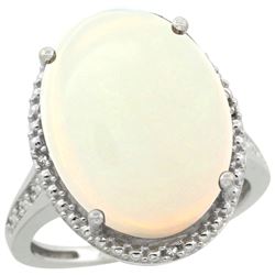 Natural 13.6 ctw Opal & Diamond Engagement Ring 10K White Gold - REF-66X4A