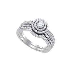 0.5 CTW Natural Diamond Concentric Bridal Engagement Ring 10K White Gold