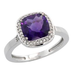 Natural 3.94 ctw Amethyst & Diamond Engagement Ring 14K White Gold - REF-38N3G