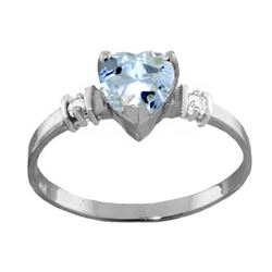 Genuine 0.98 ctw Aquamarine & Diamond Ring Jewelry 14KT White Gold - REF-34Y3F