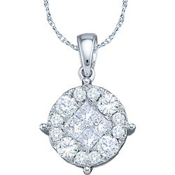 0.25 CTW Princess Natural Diamond Soleil Cluster Pendant 14K White Gold