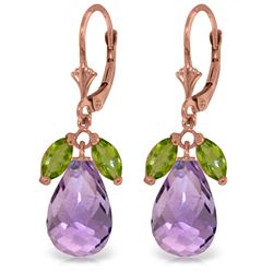 Genuine 14.4 ctw Peridot & Amethyst Earrings Jewelry 14KT Rose Gold - REF-46V7W