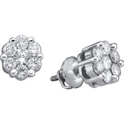 1 CTW Natural Diamond Flower Cluster Screwback Stud Earrings 14K White Gold