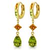 Image 1 : Genuine 5.15 ctw Peridot & Citrine Earrings Jewelry 14KT Yellow Gold - REF-61R8P