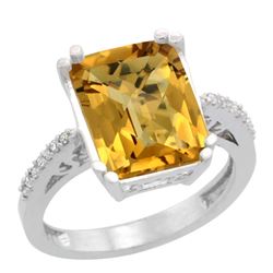 Natural 5.48 ctw Whisky-quartz & Diamond Engagement Ring 14K White Gold - REF-49X7A