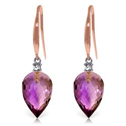 Genuine 19.1 ctw Amethyst & Diamond Earrings Jewelry 14KT Rose Gold - REF-41Y3F