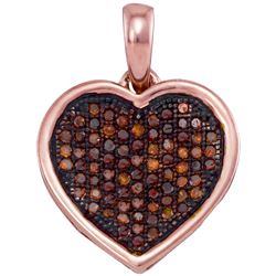 0.25 CTW Red Colored Diamond Heart Love Cluster Pendant 10K Rose Gold