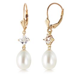 Genuine 9 ctw White Topaz Earrings Jewelry 14KT Yellow Gold - REF-29P7H