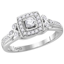 0.33 CTW Natural Diamond Halo Bridal Engagement Ring 10K White Gold