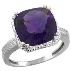 Natural 5.96 ctw Amethyst & Diamond Engagement Ring 10K White Gold - REF-32G4M