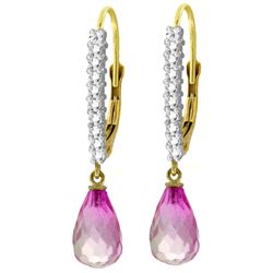 Genuine 4.8 ctw Pink Topaz & Diamond Earrings Jewelry 14KT Yellow Gold - REF-54P5H