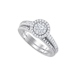 0.79 CTW Princess Natural Diamond Halo Bridal Engagement Ring 14K White Gold