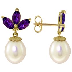 Genuine 9.5 ctw Amethyst & Pearl Earrings Jewelry 14KT White Gold - REF-31K2V