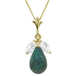 Genuine 9.3 ctw Green Sapphire & White Topaz Necklace Jewelry 14KT Yellow Gold - REF-28V9W