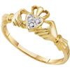 Image 1 : 0.01 CTW Diamond Small Dainty Claddagh Engagement Bridal Ring 10K Yellow Gold