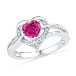 1.04 CTW Lab-Created Ruby Heart Love Ring 10K White Gold