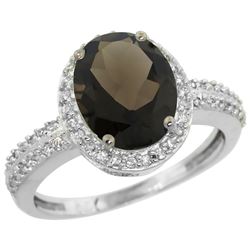 Natural 2.56 ctw Smoky-topaz & Diamond Engagement Ring 14K White Gold - REF-42W2K