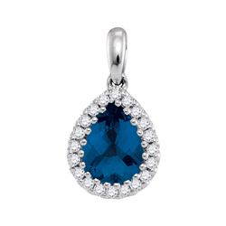 1.14 CTW Pear Natural Blue Sapphire Solitaire Diamond Pendant 14K White Gold