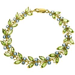 Genuine 16.5 ctw Blue Topaz & Peridot Bracelet Jewelry 14KT Yellow Gold - REF-179Z2N