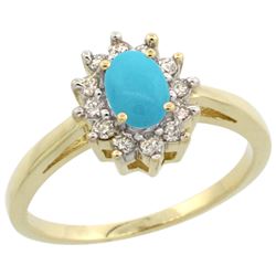 Natural 0.67 ctw Turquoise & Diamond Engagement Ring 14K Yellow Gold - REF-49W2K