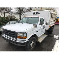 1997 FORD F-SUPER DUTY, GARBAGE TRUCK, WHITE, VIN # 1FDLF47F3VEC33065