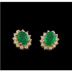 3.94 ctw Emerald and Diamond Earrings - 14KT Yellow Gold