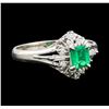 Image 1 : 0.32 ctw Emerald and Diamond Ring - Platinum