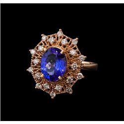 3.62 ctw Tanzanite and Diamond Ring - 14KT Rose Gold