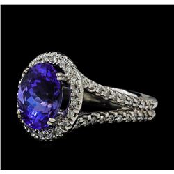 3.88 ctw Tanzanite and Diamond Ring - 14KT White Gold