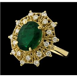 3.68 ctw Emerald and Diamond Ring - 14KT Yellow Gold