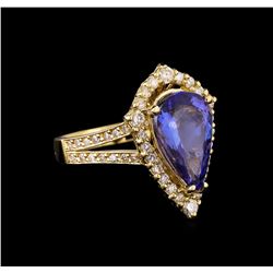 3.75 ctw Tanzanite and Diamond Ring - 14KT Yellow Gold