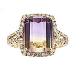 5.80 ctw Ametrine and Diamond Ring - 14KT Yellow Gold