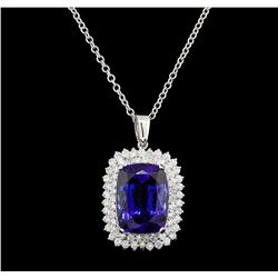 GIA Cert 28.33 ctw Tanzanite and Diamond Pendant With Chain - 14KT White Gold