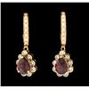 Image 1 : 2.00 ctw Garnet and Diamond Dangle Earrings - 14KT Rose Gold