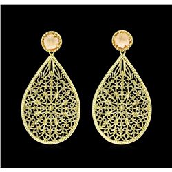 Teardrop Filigree Stone Earrings - Gold Plated