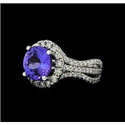 4.80 ctw Tanzanite and Diamond Ring - 14KT White Gold