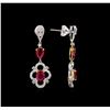 Image 2 : 3.56 ctw Ruby and Diamond Earrings - 18KT Two-Tone Gold