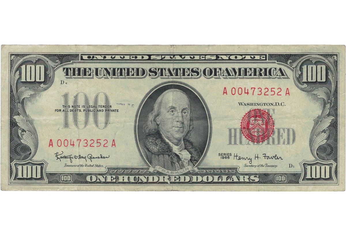 1966 $100 Red Seal Legal Tender Bank Note