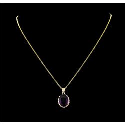 6.48 ctw Amethyst and Diamond Pendant With Chain - 14KT Yellow Gold