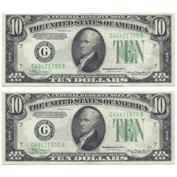 1934A $10 Consecutive Pair Federal Reserve Notes