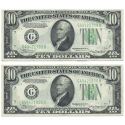 1934A $10 Consecutive Pair Federal Reserve Notes