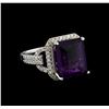 Image 1 : 14KT White Gold 5.07 ctw Amethyst and Diamond Ring