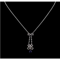 0.69 ctw Blue Sapphire and Diamond Necklace - 18KT White Gold