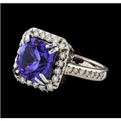 5.04 ctw Tanzanite and Diamond Ring - 14KT White Gold