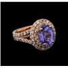 Image 1 : 4.30 ctw Tanzanite and Diamond Ring - 14KT Rose Gold