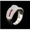 Image 4 : 0.75 ctw Ruby and Diamond Ring - 14KT White Gold