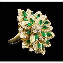 1.51 ctw Diamond and Emerald Ring - 18KT Yellow Gold