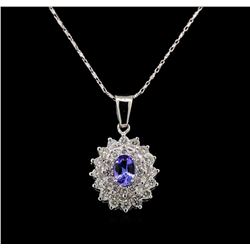 14KT White Gold 0.77 ctw Tanzanite and Diamond Pendant With Chain