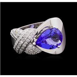 2.10 ctw Tanzanite and Diamond Ring - 14KT White Gold