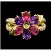 Image 2 : 1.90 ctw Amethyst, Tourmaline and Diamond Ring - 18KT Yellow Gold